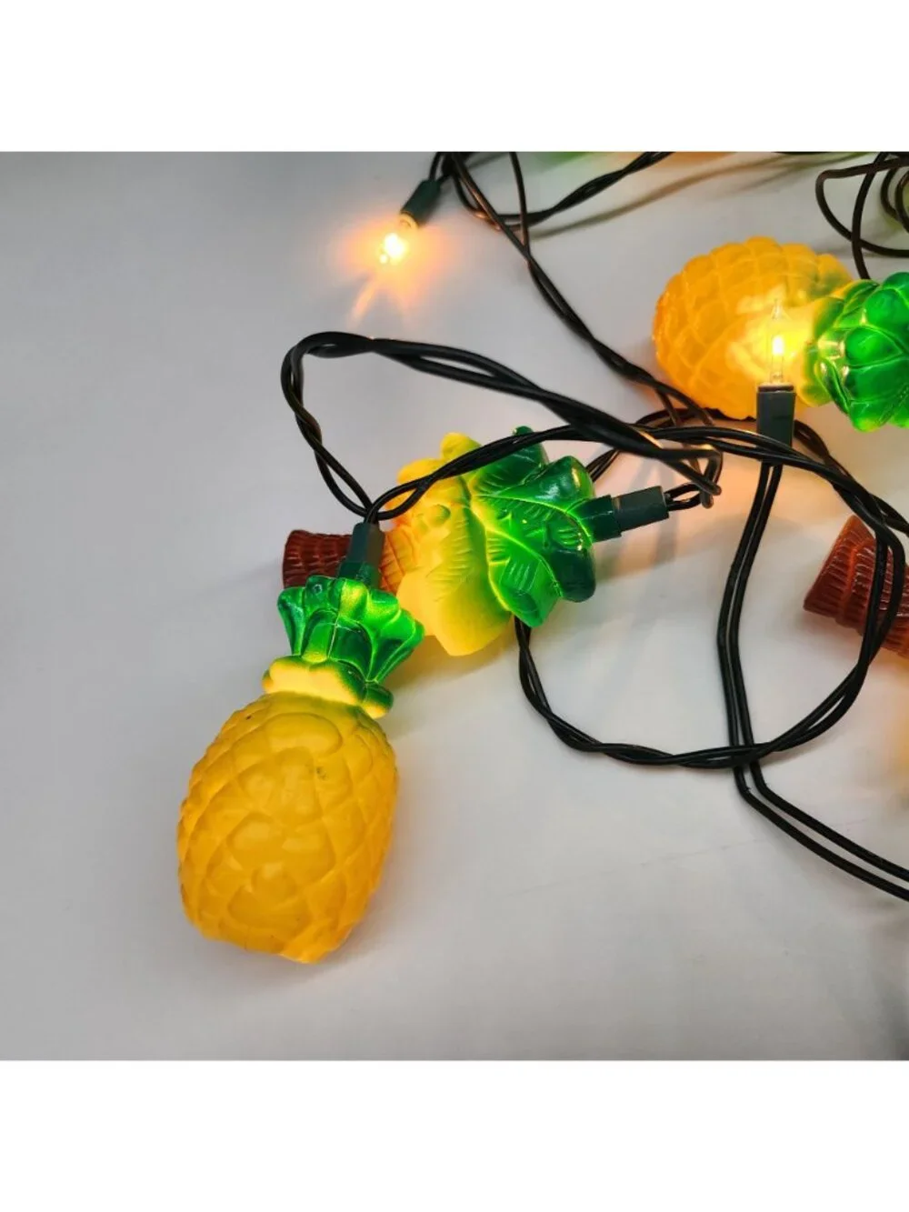 Pineapple Themed String Lights With 10 LED Bulbs Green & Yellow Plastic 2 Sets